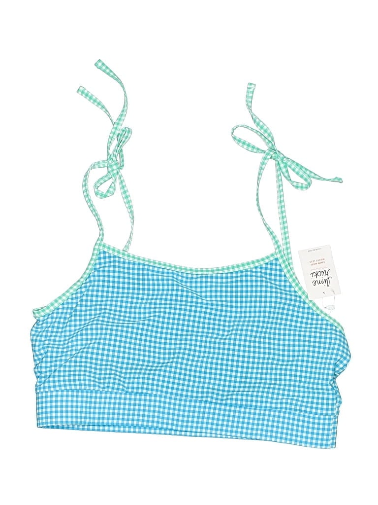 Lime Ricki Swimsuit Top Blue Checkered/gingham Pattern Swimwear In Blue