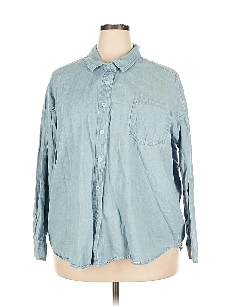 Pre-owned Rue21 3/4 Sleeve Button Down Shirt In Blue