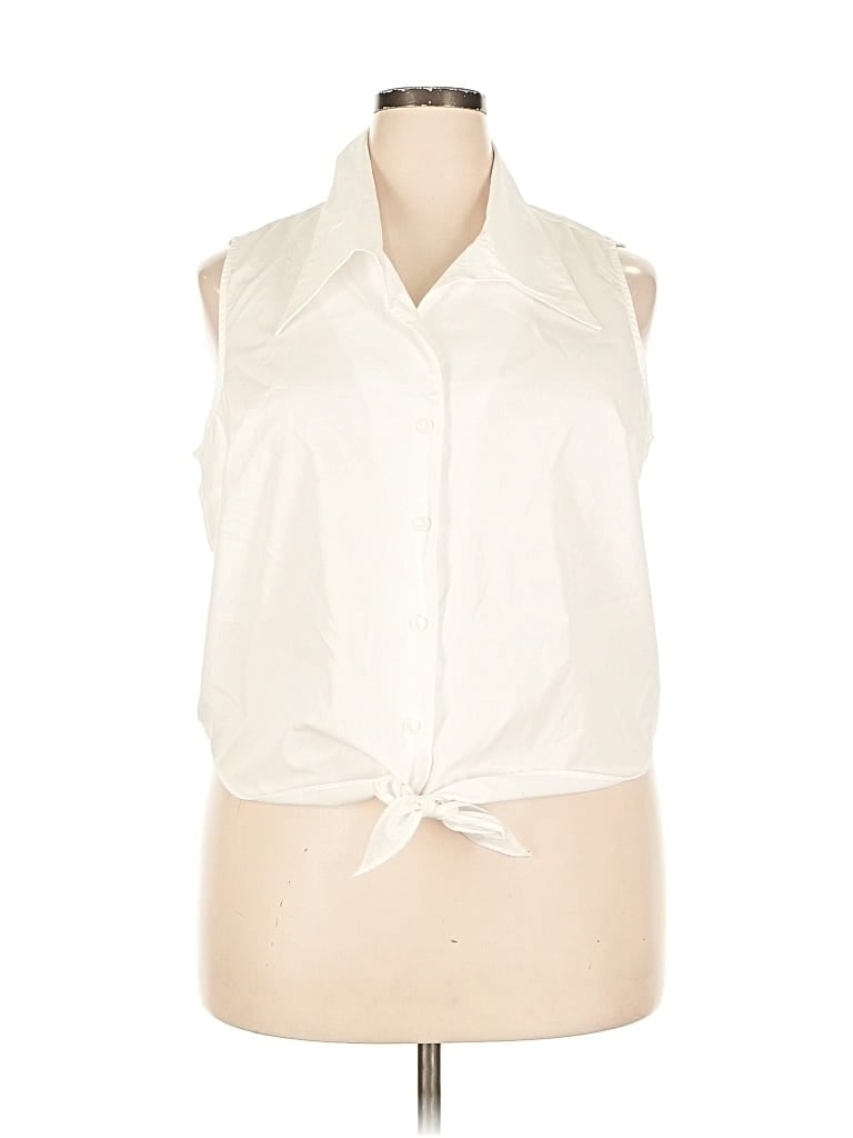 Pre-owned Fashion Bug Sleeveless Button Down Shirt In White