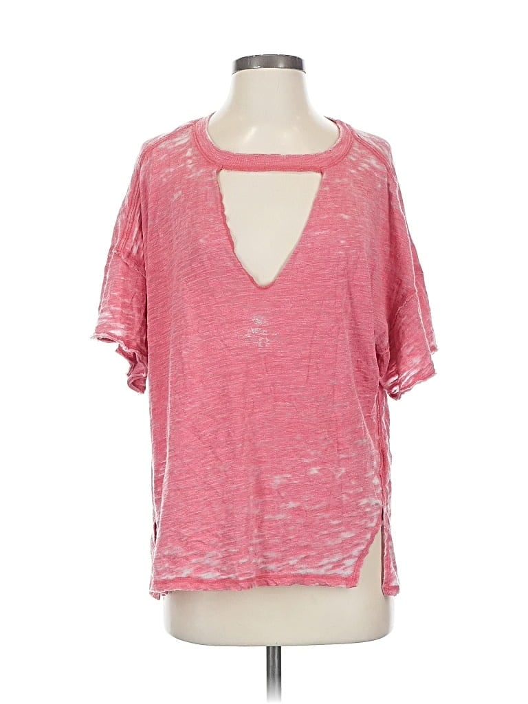 Pre-owned We The Free Short Sleeve Top Pink Keyhole Neckline Tops