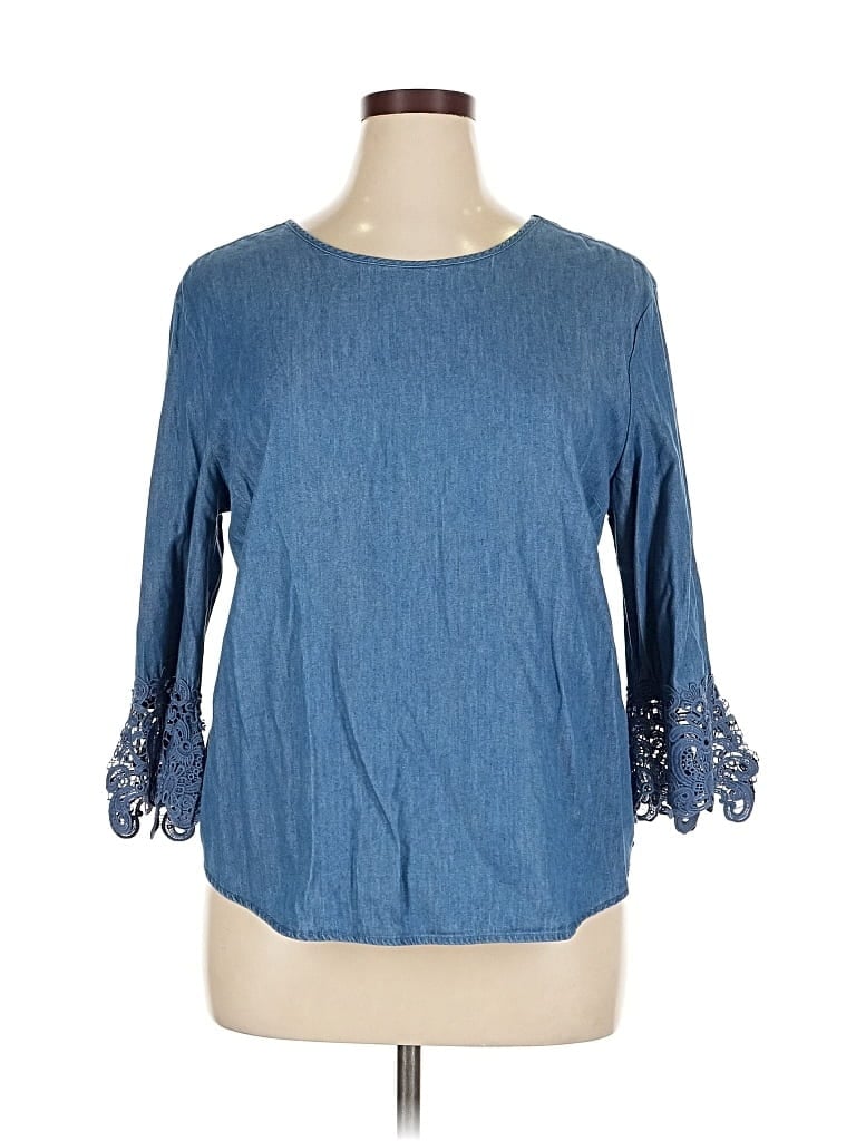 Pre-owned Hester & Orchard 3/4 Sleeve Top Blue Boatneck Tops