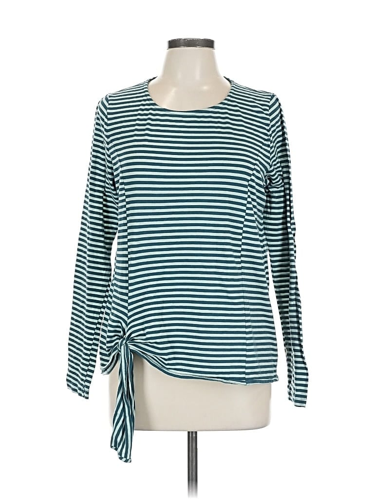 Pre-owned T.la Long Sleeve Top Teal Boatneck Tops In Blue