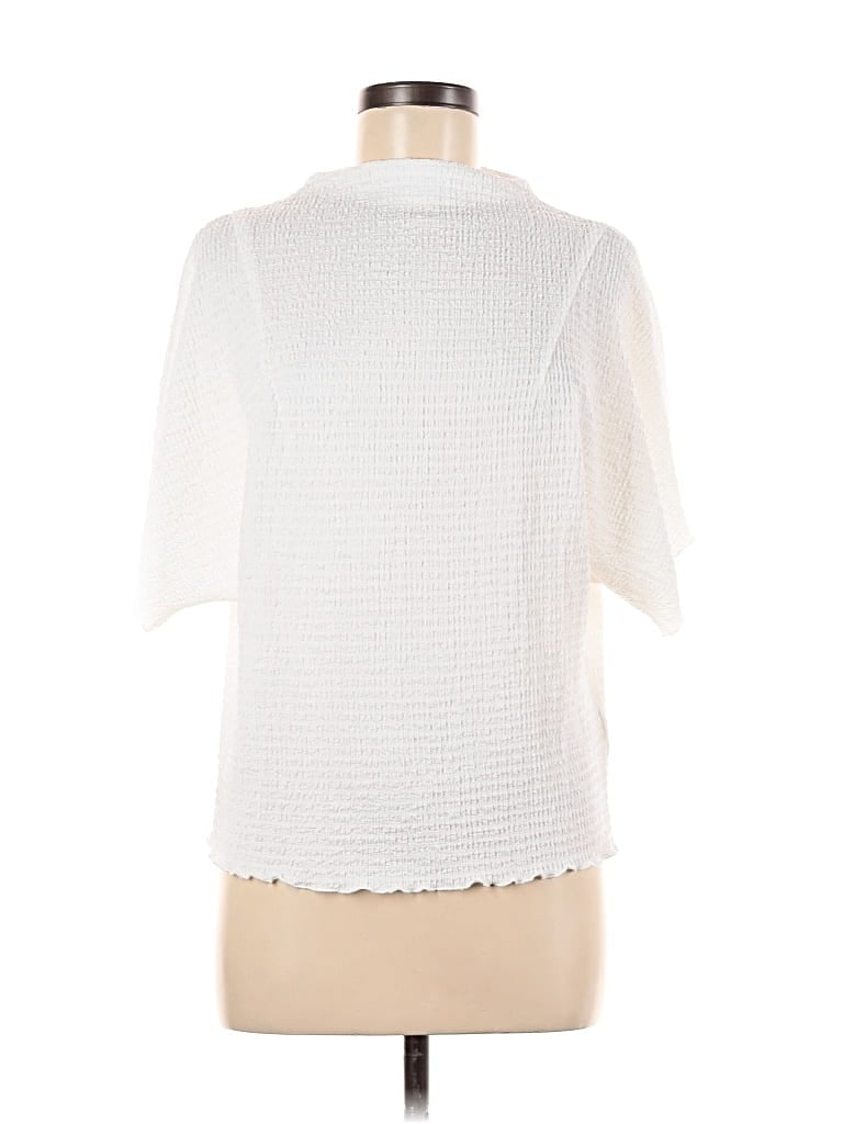 Pre-owned Vince Camuto Short Sleeve Top Ivory Mock Neckline Tops In White