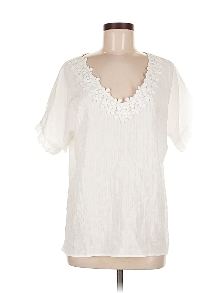 Pre-owned Unbranded Short Sleeve Blouse In White