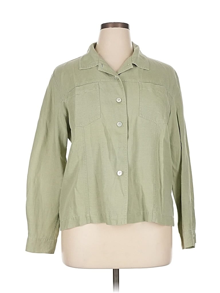 Pre-owned Chico's Design 3/4 Sleeve Button Down Shirt In Green