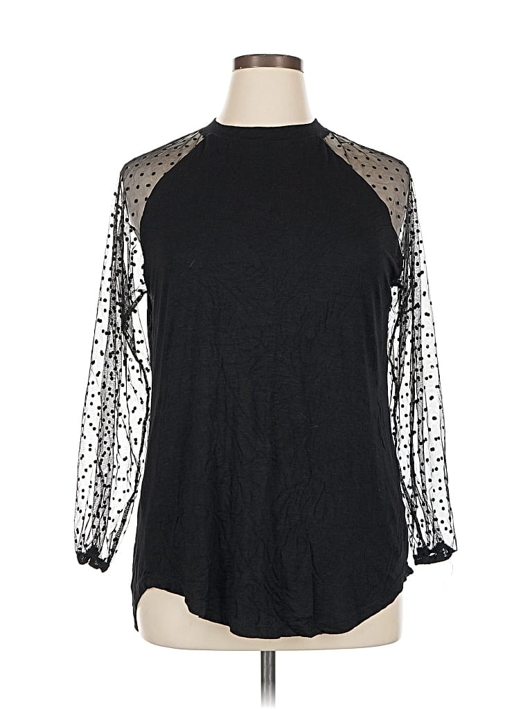 Click to view more detailed imagery on our partner's website Pre-owned Amaryllis Long Sleeve Top Black Mock Neckline Tops