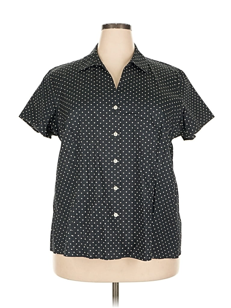 Pre-owned Jones New York Collection Short Sleeve Button Down Shirt In Black