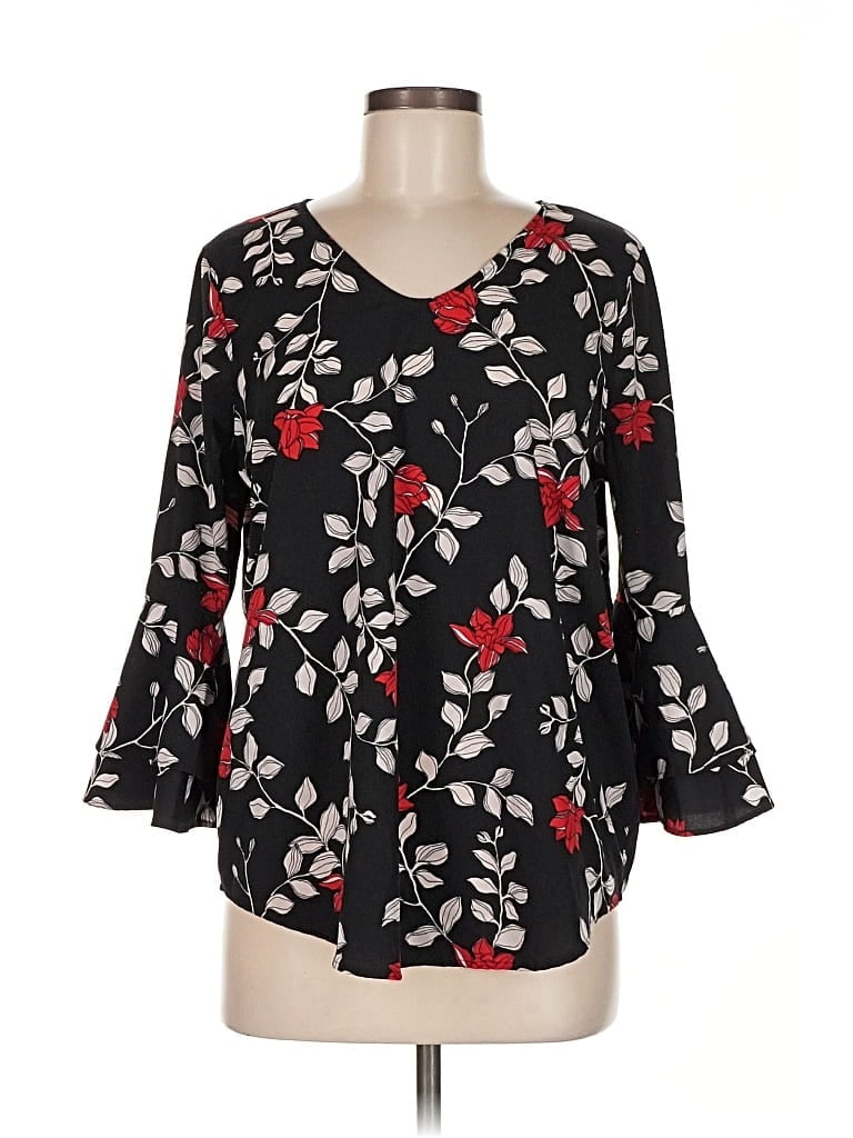 Pre-owned Liz Claiborne Career 3/4 Sleeve Blouse In Black