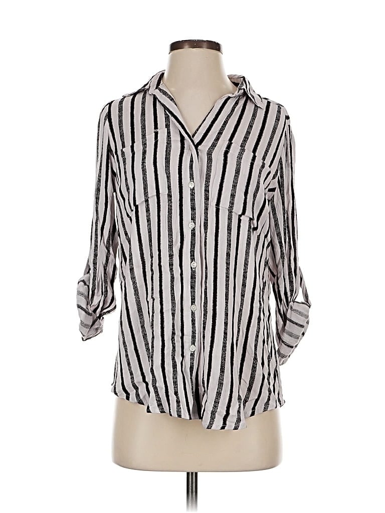 Pre-owned Black Tape_ 3/4 Sleeve Button Down Shirt In Silver
