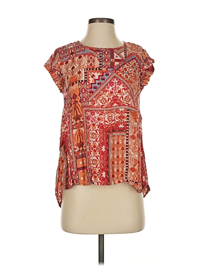 Pre-owned Rose & Thyme Short Sleeve Blouse In Orange