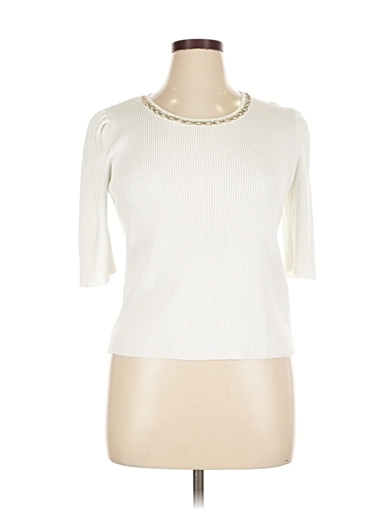 Pre-owned Nanette Lepore Cardigan Sweater In White