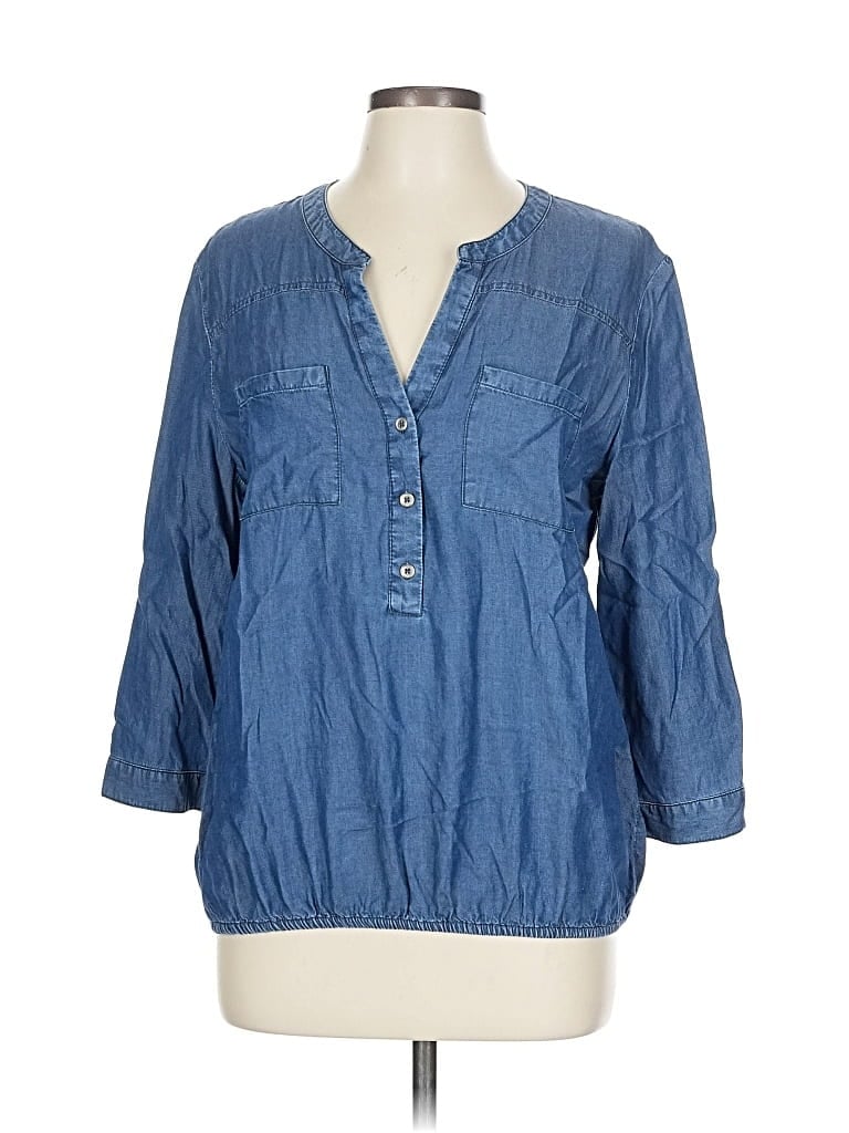 Pre-owned Soho Jeans New York & Company 3/4 Sleeve Button Down Shirt In Blue