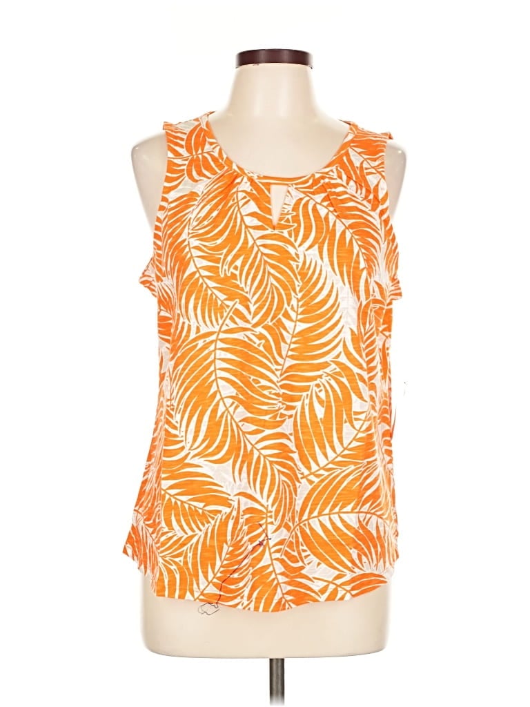 St. John's Bay Tank Top Orange Tropical Pattern Ruffles Neckline Tops In Orange