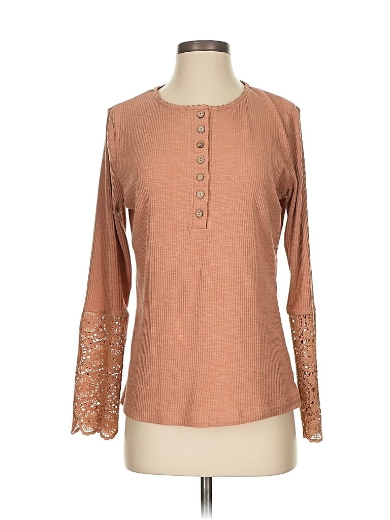 Pre-owned Unbranded Long Sleeve Henley Shirt In Orange