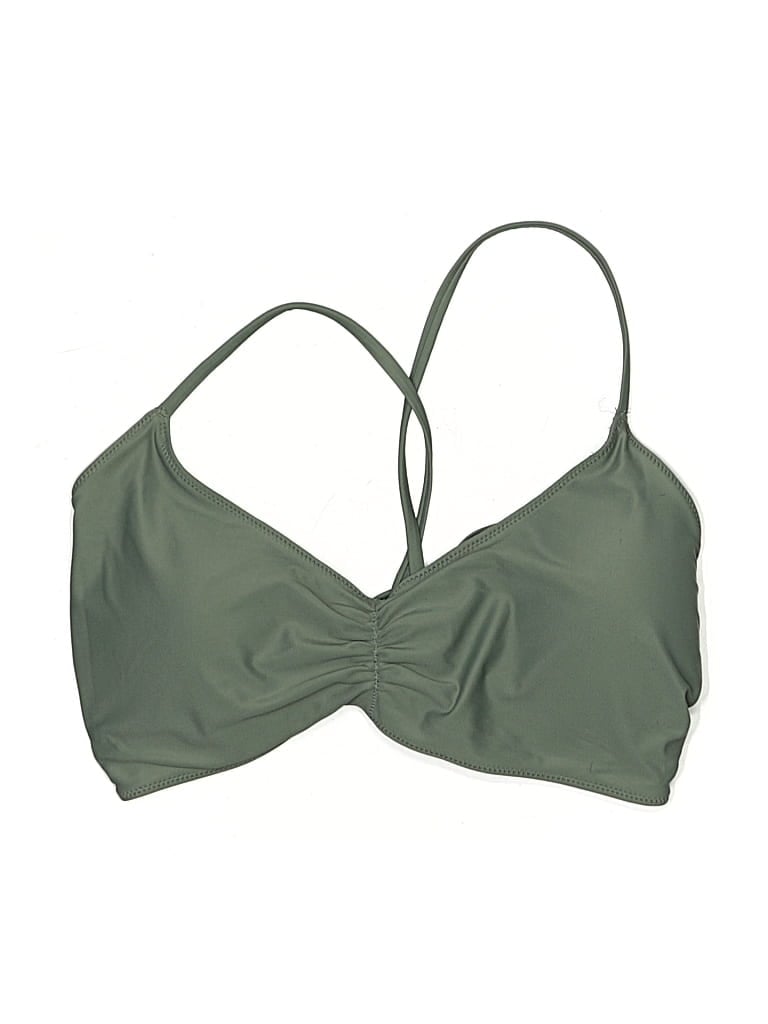 Pre-owned Aerie Swimsuit Top Green Solid Pattern Swimwear