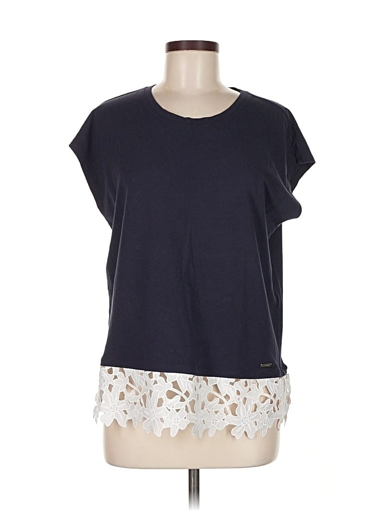 Pre-owned Tommy Hilfiger Short Sleeve Top Blue Crew Neck Tops