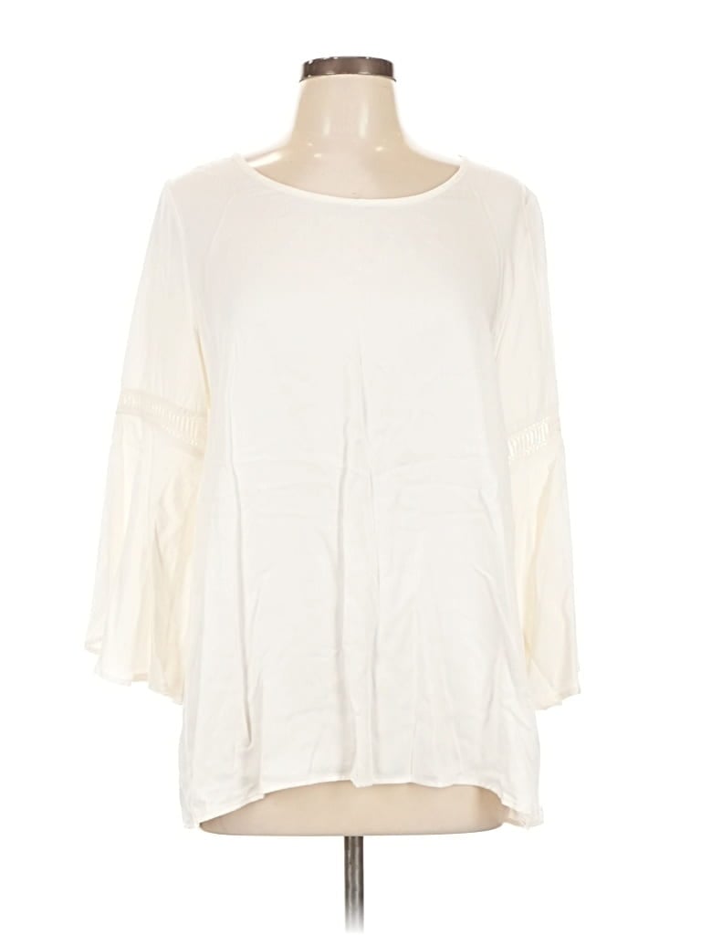 Pre-owned Pleione 3/4 Sleeve Top Ivory Boatneck Tops In White