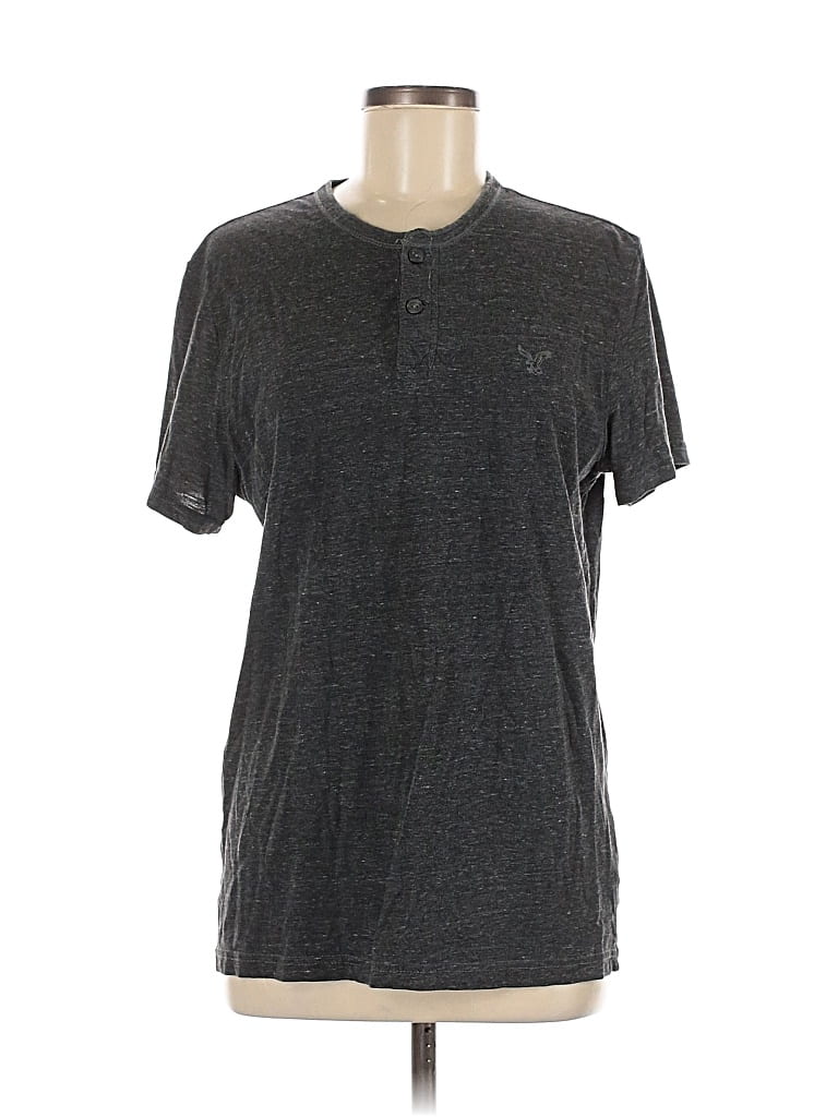 Pre-owned American Eagle Outfitters Short Sleeve Henley Shirt In Gray