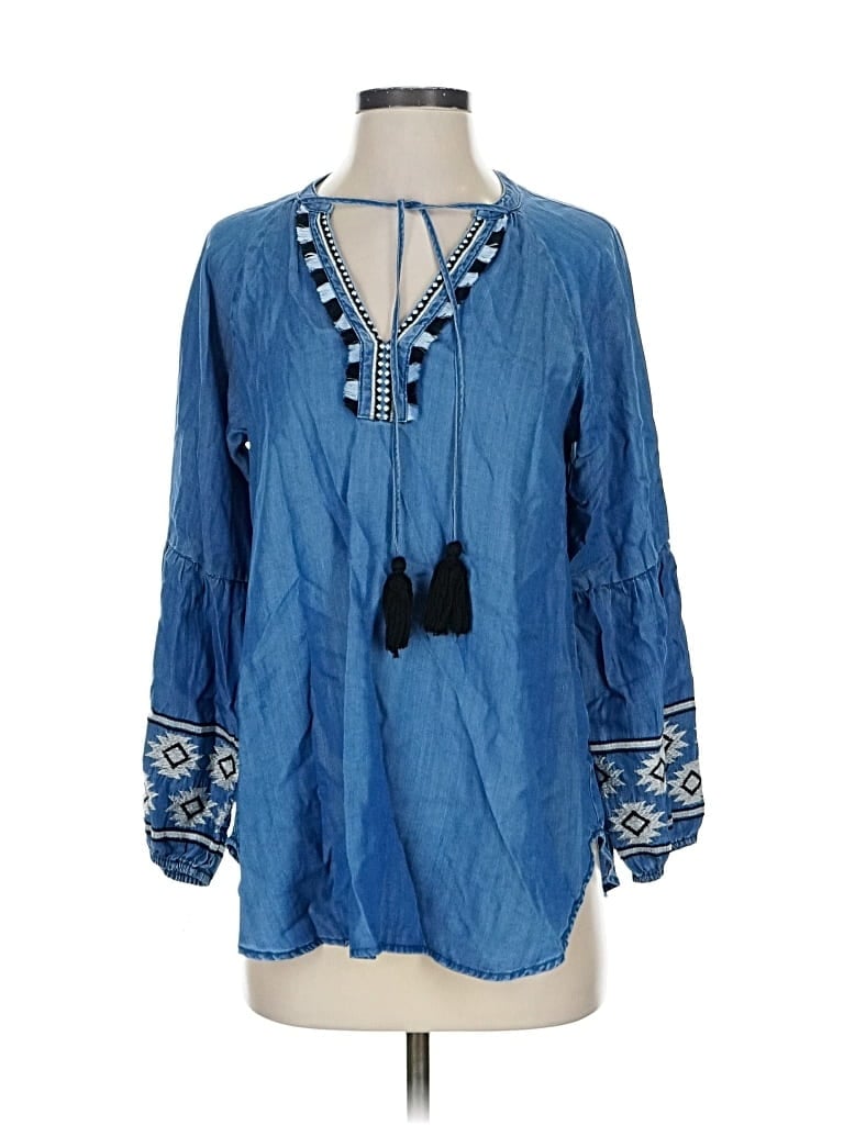 Pre-owned Altar'd State Long Sleeve Blouse In Blue