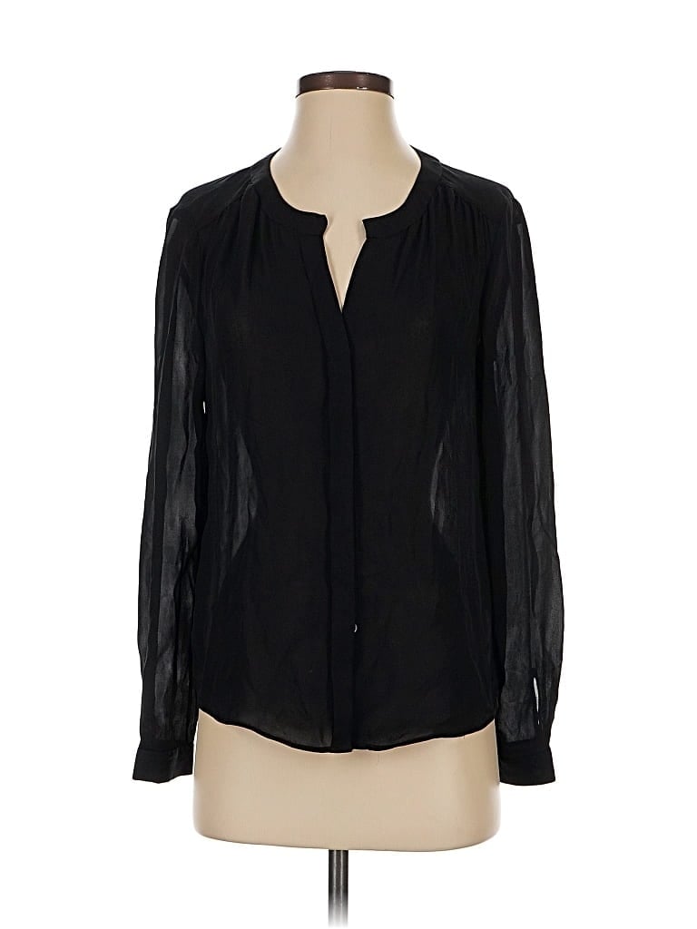Pre-owned Babaton Long Sleeve Silk Top Black Keyhole Neckline Tops
