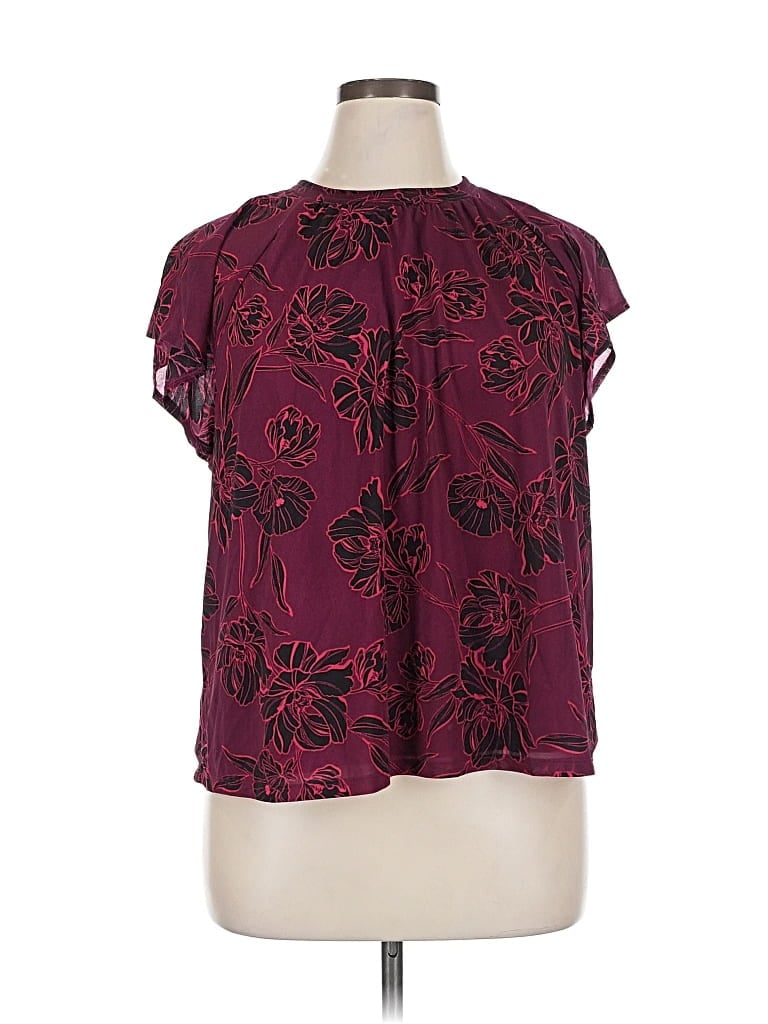 APT. 9 Pre-owned Short Sleeve Blouse In Burgundy