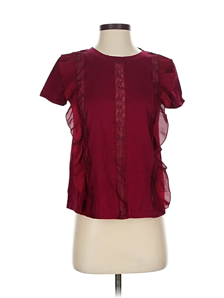 Pre-owned Express Short Sleeve Blouse In Burgundy