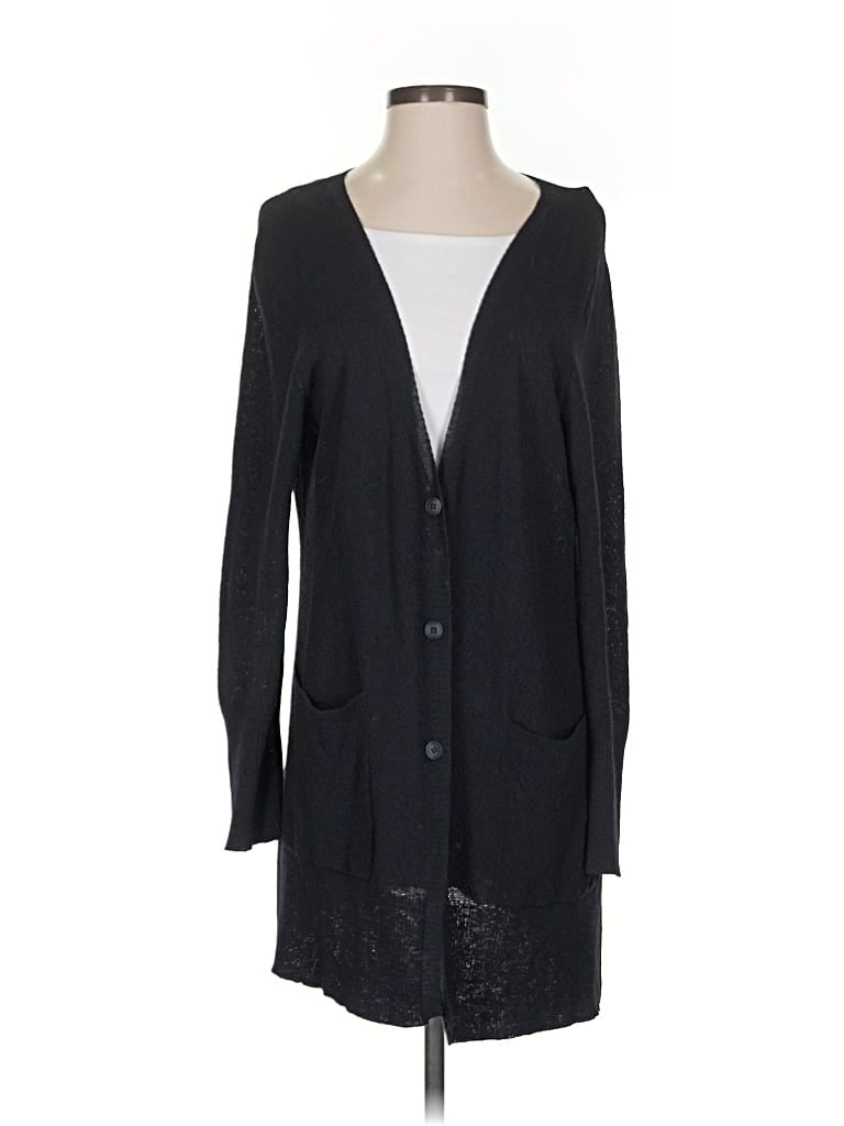 Pre-owned Eileen Fisher Wool Cardigan Sweater In Black
