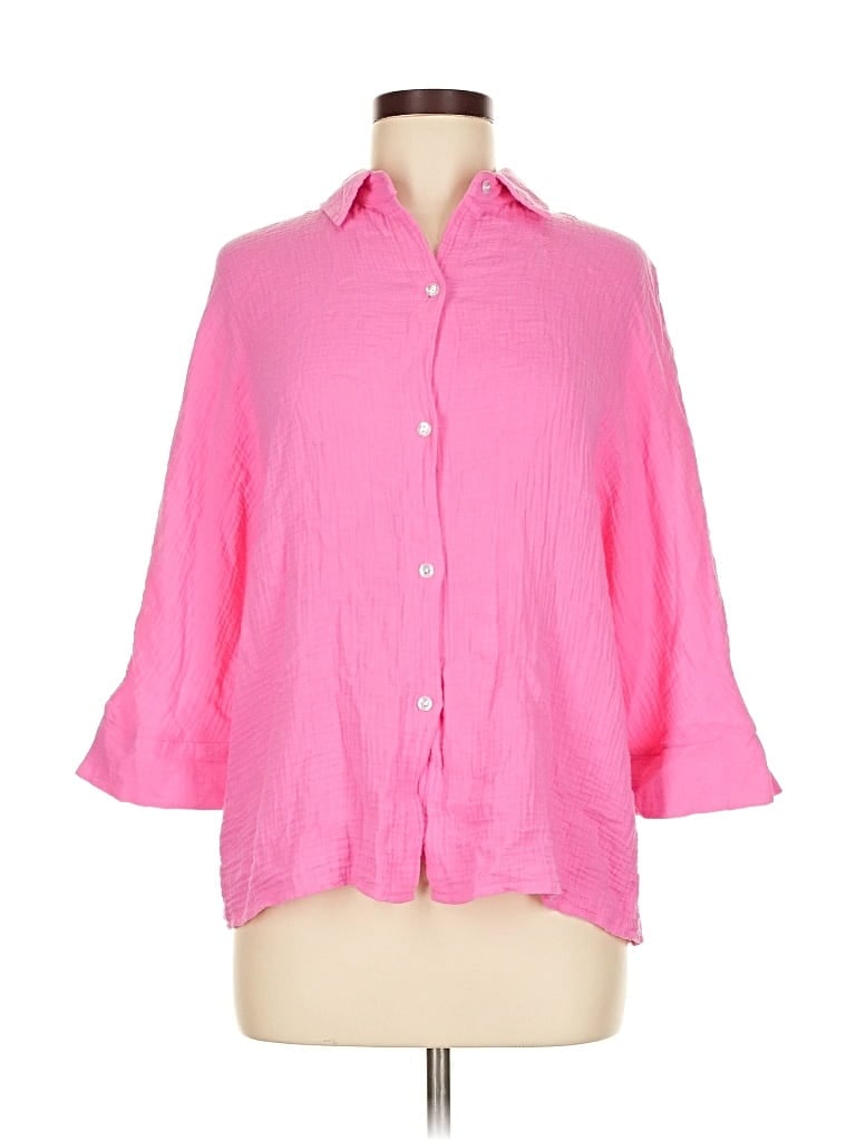 Pre-owned Unbranded 3/4 Sleeve Button Down Shirt In Pink