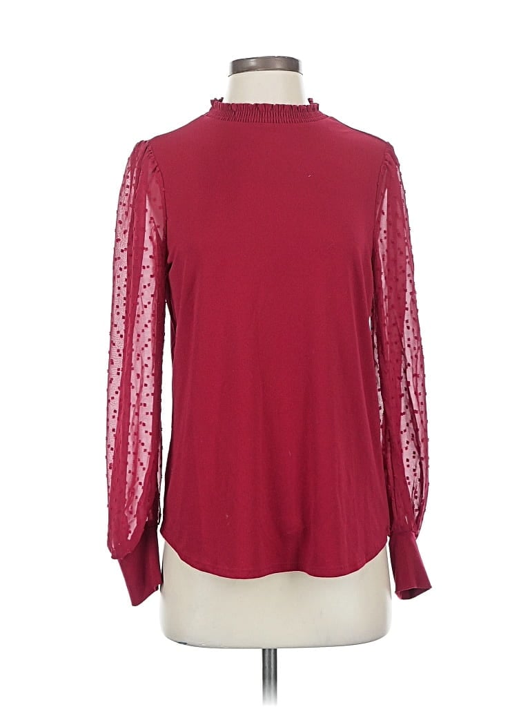 Pre-owned Adrianna Papell Long Sleeve Blouse In Burgundy