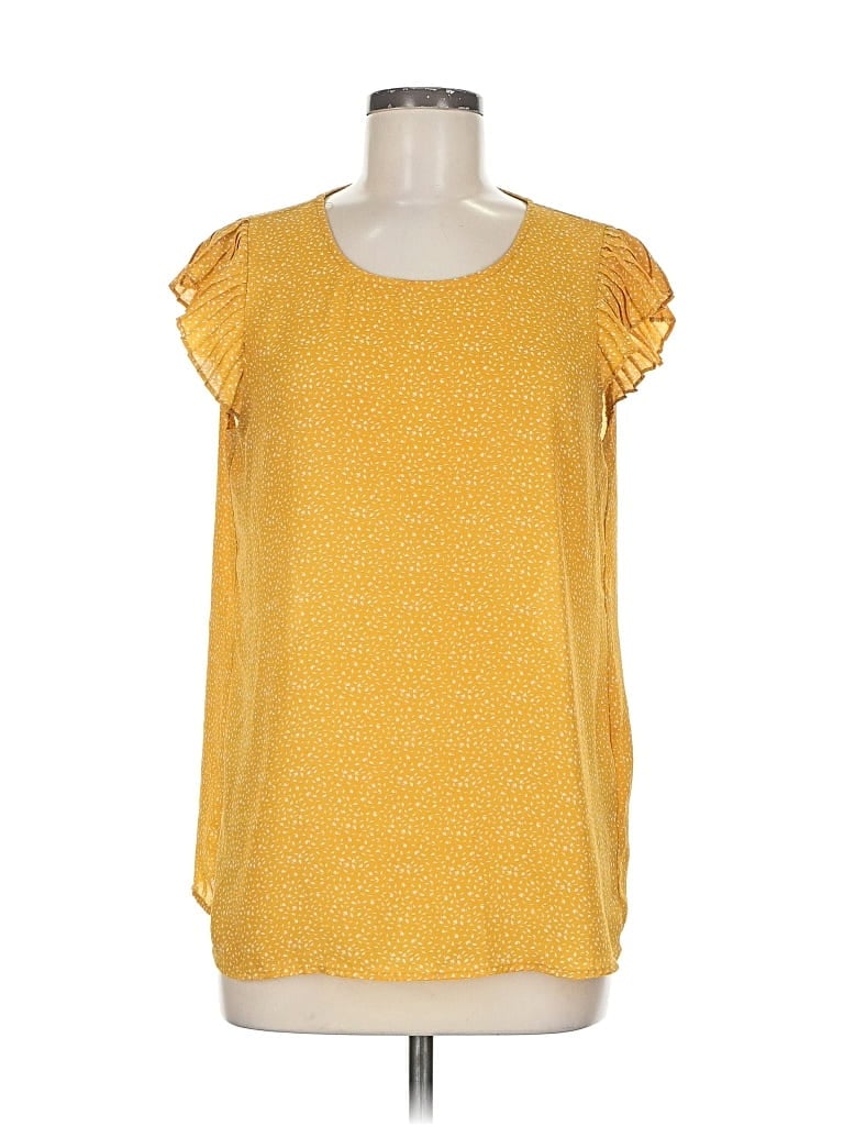 Pre-owned Adrianna Papell Short Sleeve Blouse In Yellow