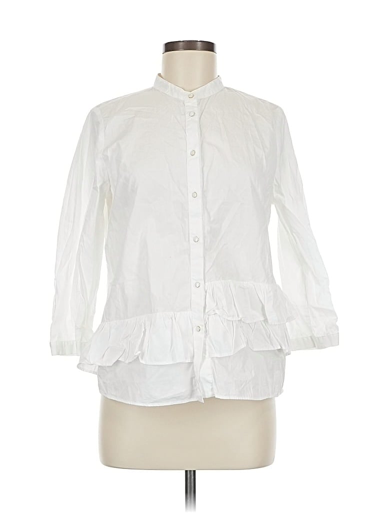 Pre-owned Zara Basic 3/4 Sleeve Button Down Shirt In White