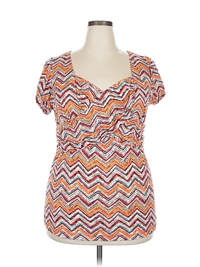 Pre-owned Baby Phat Short Sleeve Top Orange Chevron/herringbone Pattern Sweetheart Neckline Tops