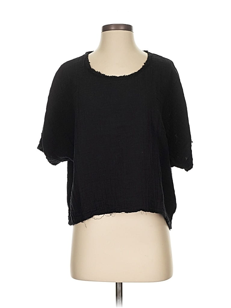 Pre-owned 9 Seed Short Sleeve Top Black Scoop Neck Tops