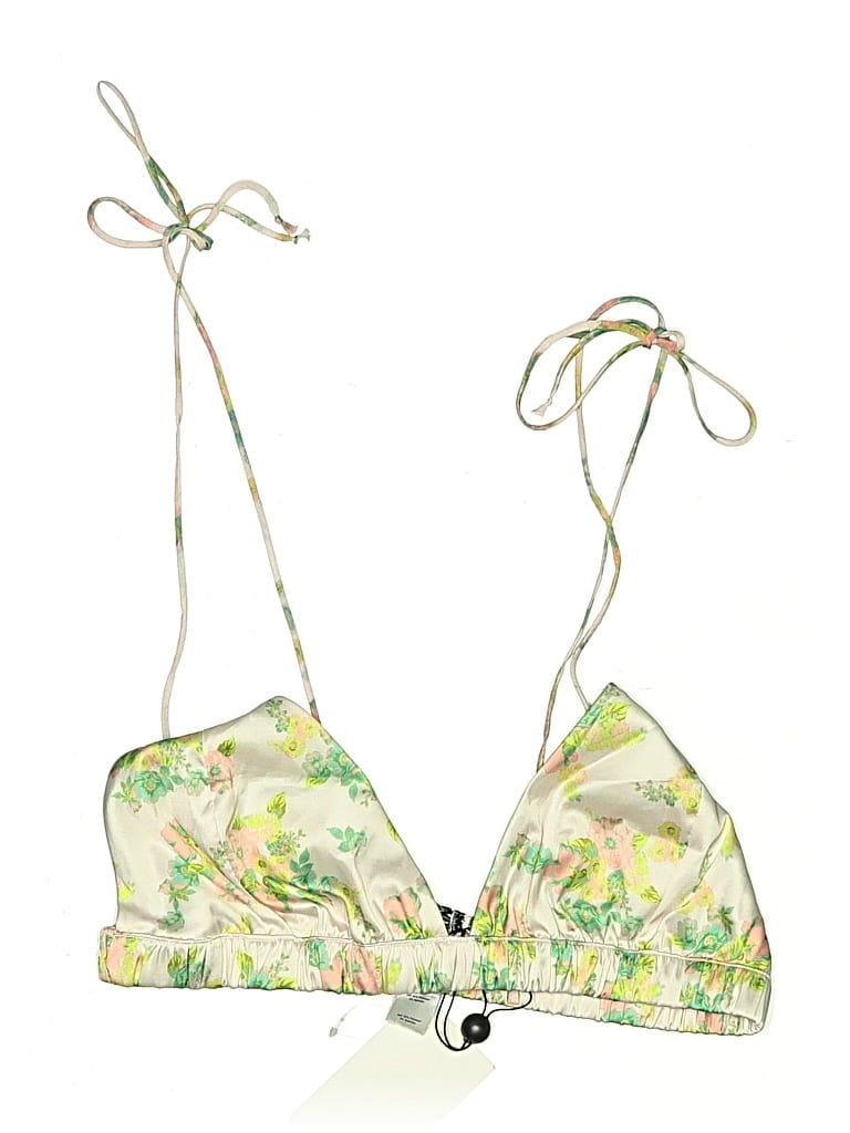 Pre-owned For Love & Lemons Swimsuit Top Ivory Tropical Pattern Swimwear In White