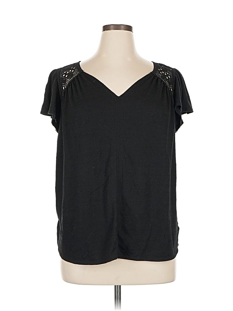 Pre-owned Max Studio Short Sleeve Top Black V Neck Tops