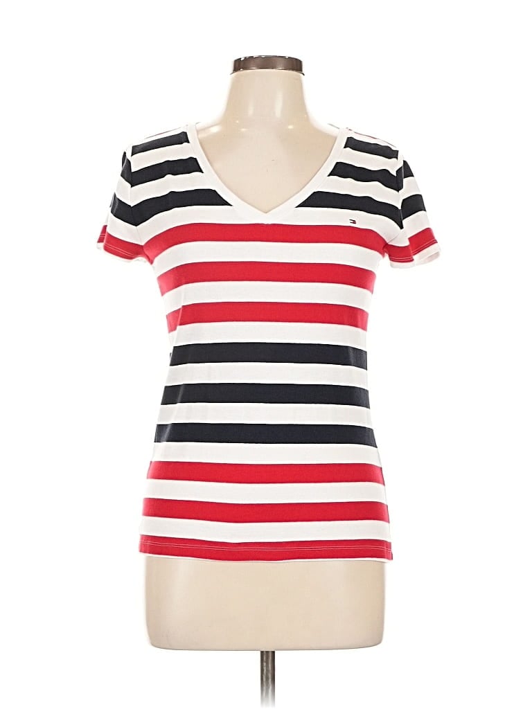 Pre-owned Tommy Hilfiger Short Sleeve Top Red V Neck Tops