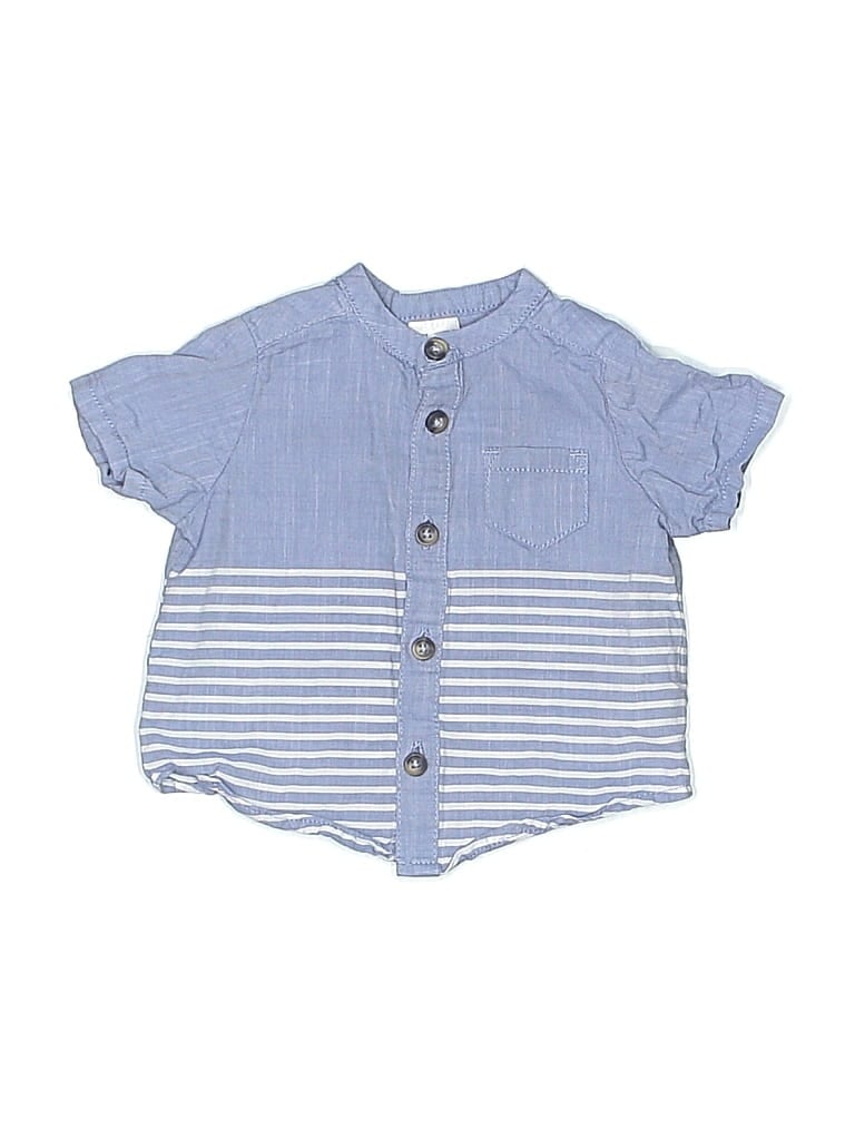 Pre-owned Just One You Made By Carter's Babies' Short Sleeve Button Down Shirt In Blue