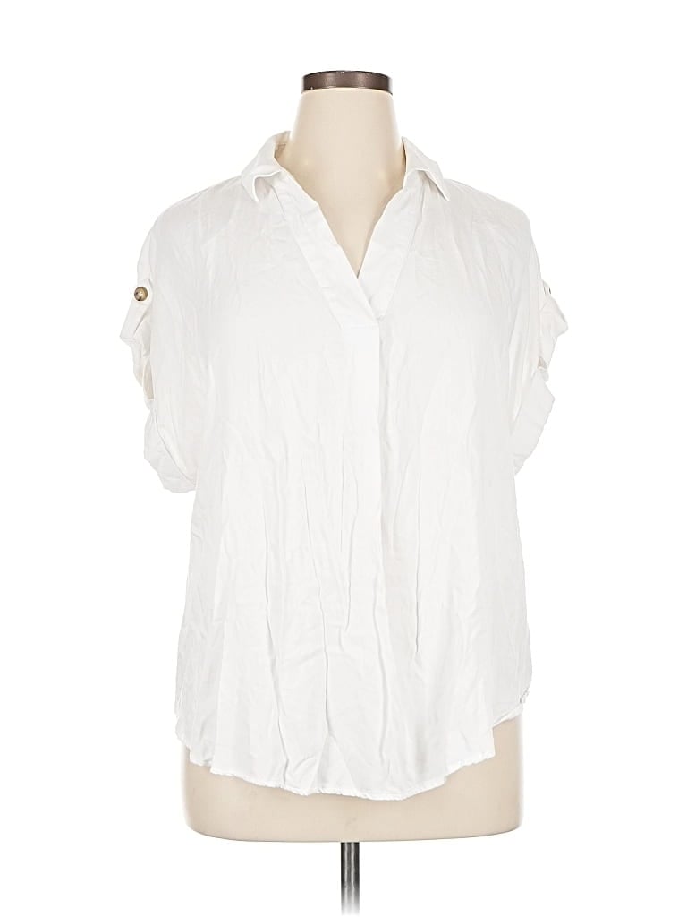 Pre-owned Liz Claiborne Short Sleeve Blouse In White