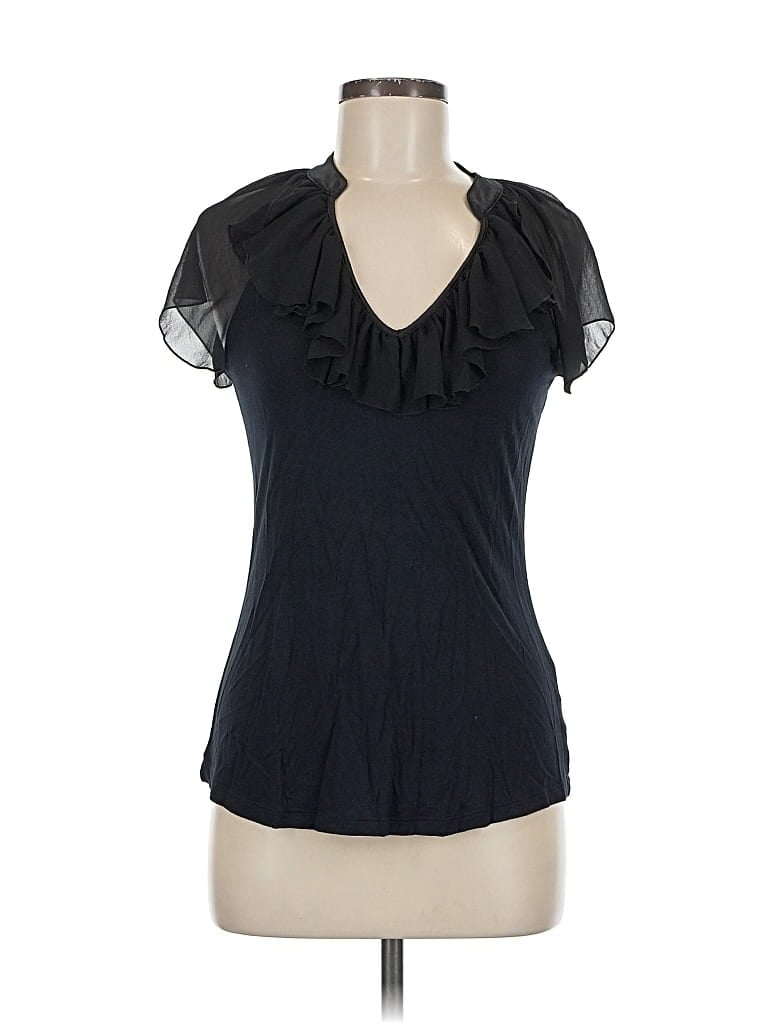Pre-owned Express Short Sleeve Top Black Ruffles Neckline Tops