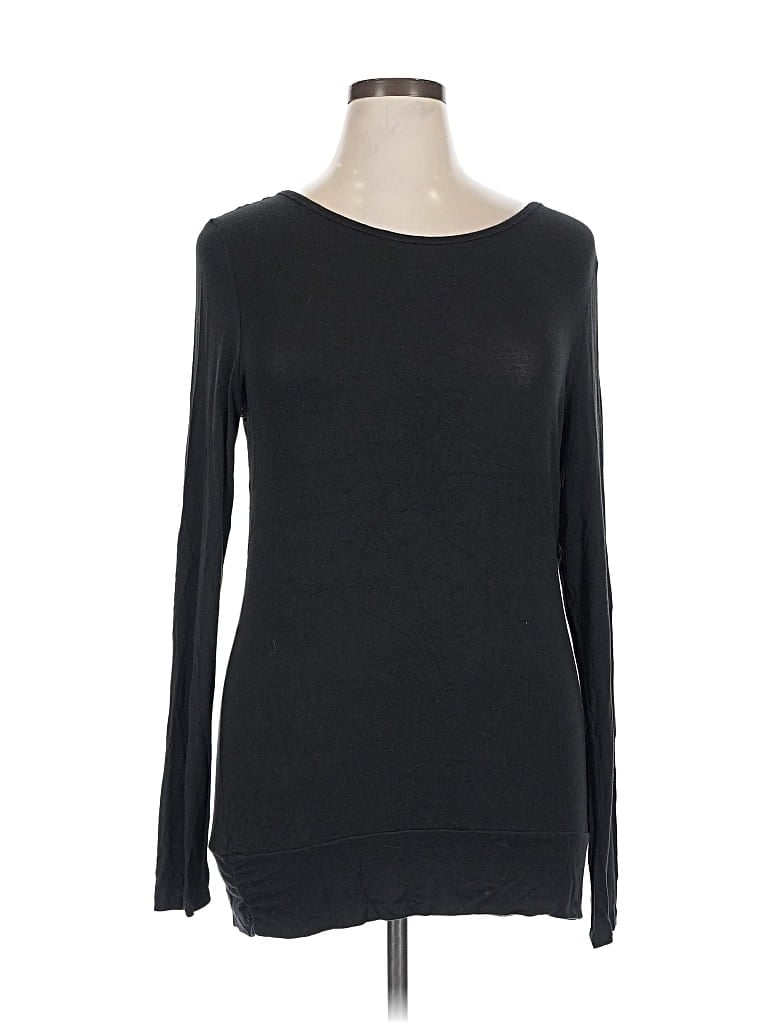 Pre-owned Gaiam Long Sleeve Top Black Boatneck Tops