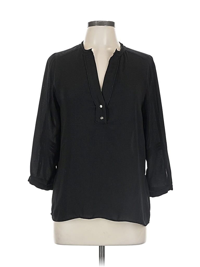 Pre-owned Zara Basic 3/4 Sleeve Blouse In Black