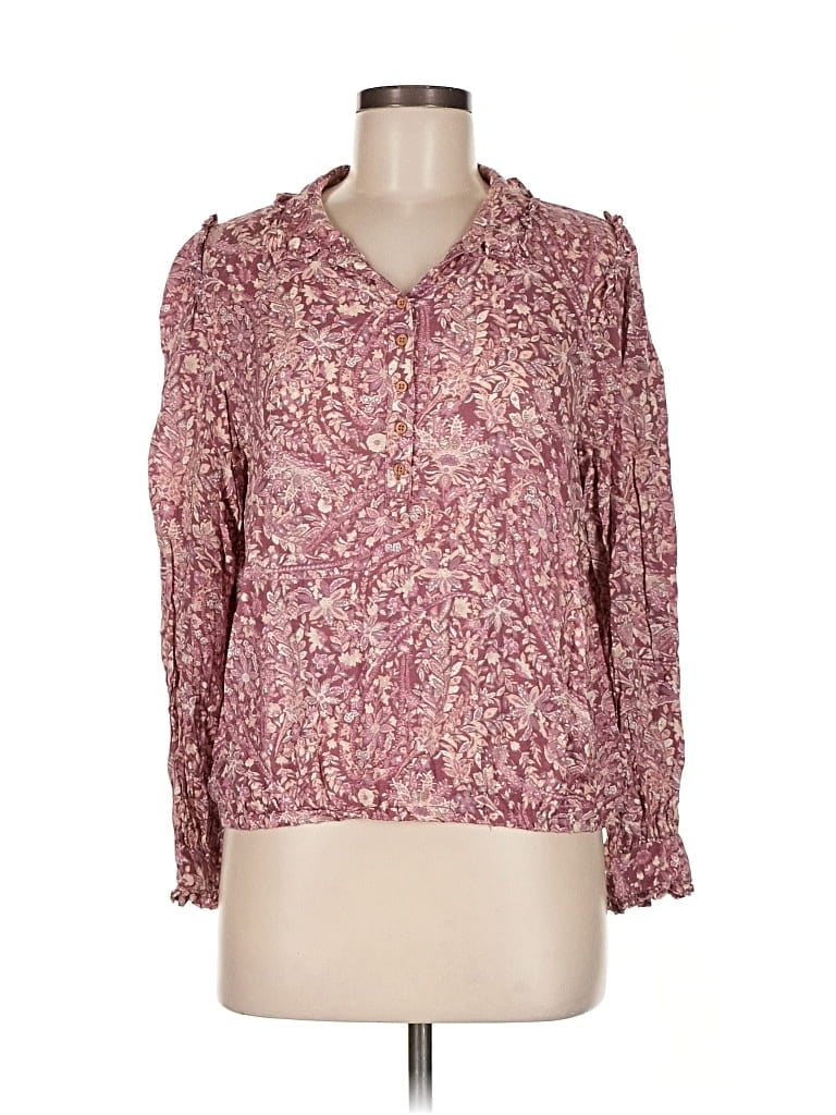 Pre-owned Lucky Brand Long Sleeve Blouse In Burgundy