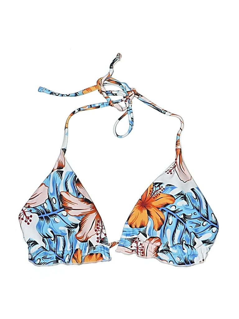 UNBRANDED Pre-owned Swimsuit Top Blue Tropical Pattern Swimwear