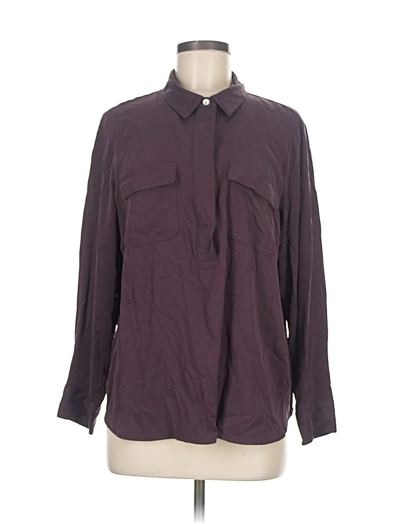 Pre-owned Jjill Long Sleeve Button Down Shirt In Purple