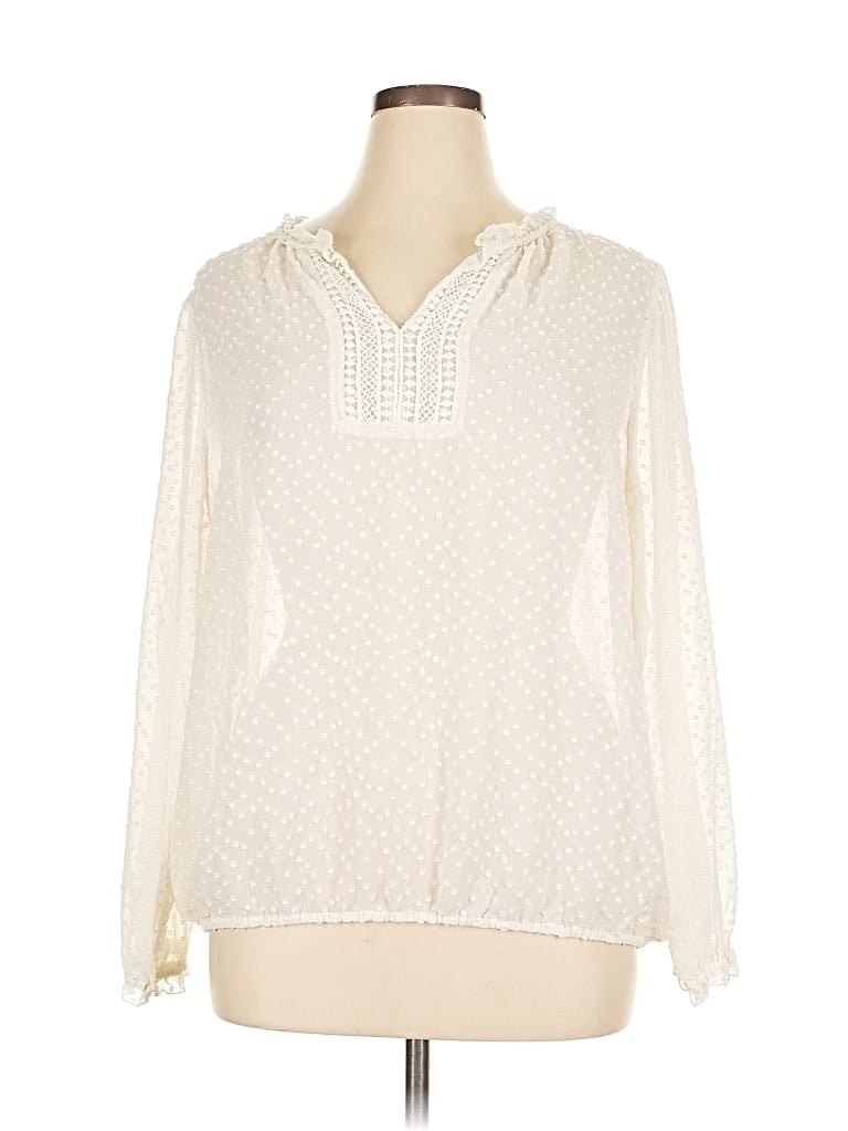 Pre-owned Liz Claiborne Long Sleeve Blouse In White