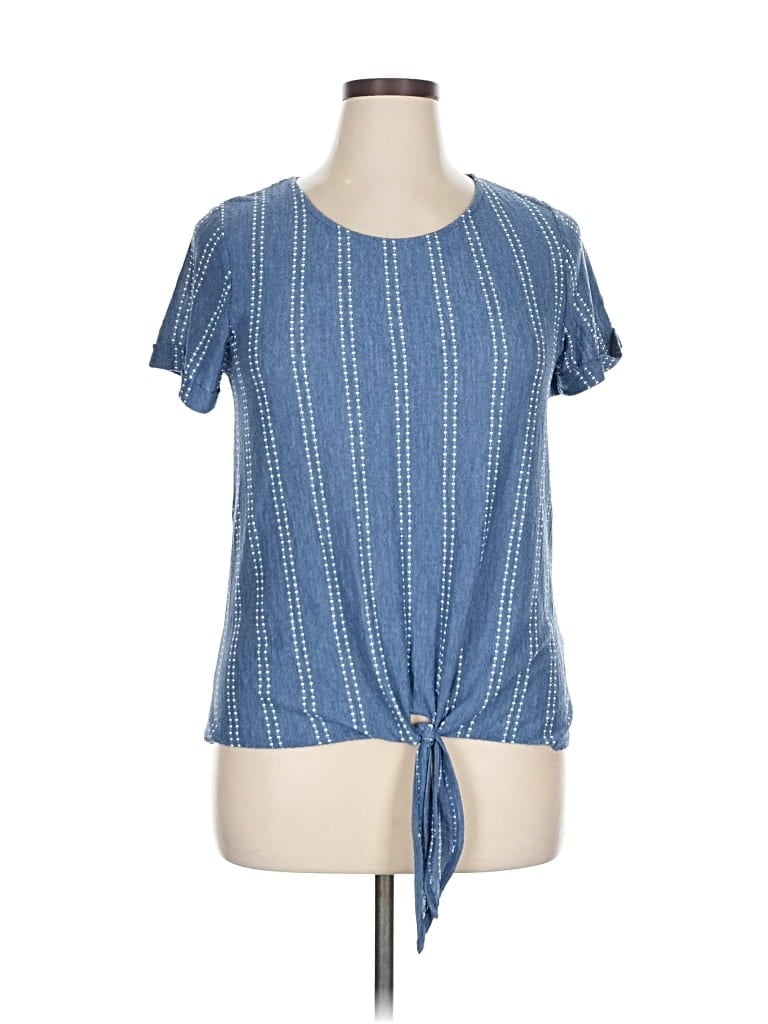Pre-owned W5 Short Sleeve Top Blue Keyhole Neckline Tops