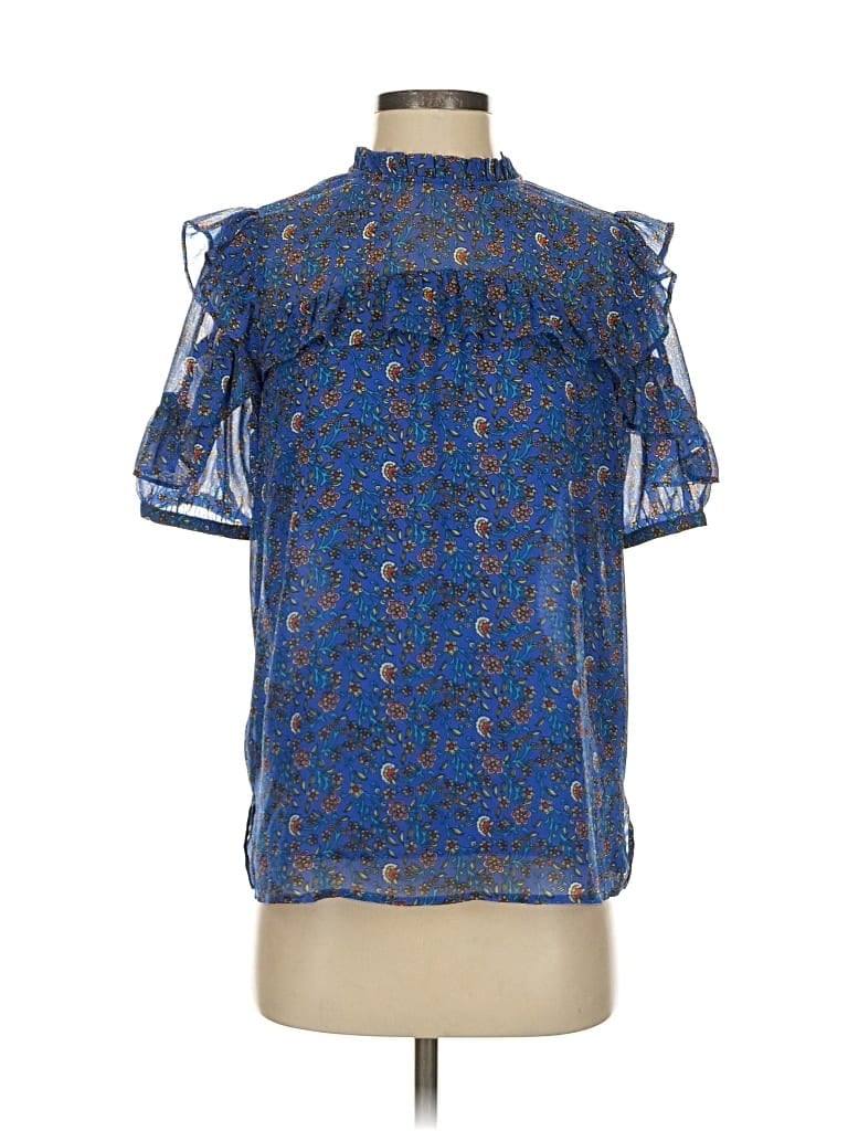 Pre-owned Ann Taylor Loft Short Sleeve Blouse In Blue
