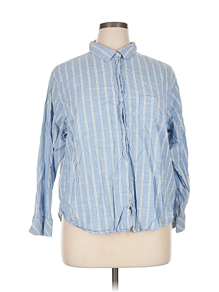 Pre-owned Auden 3/4 Sleeve Button Down Shirt In Blue