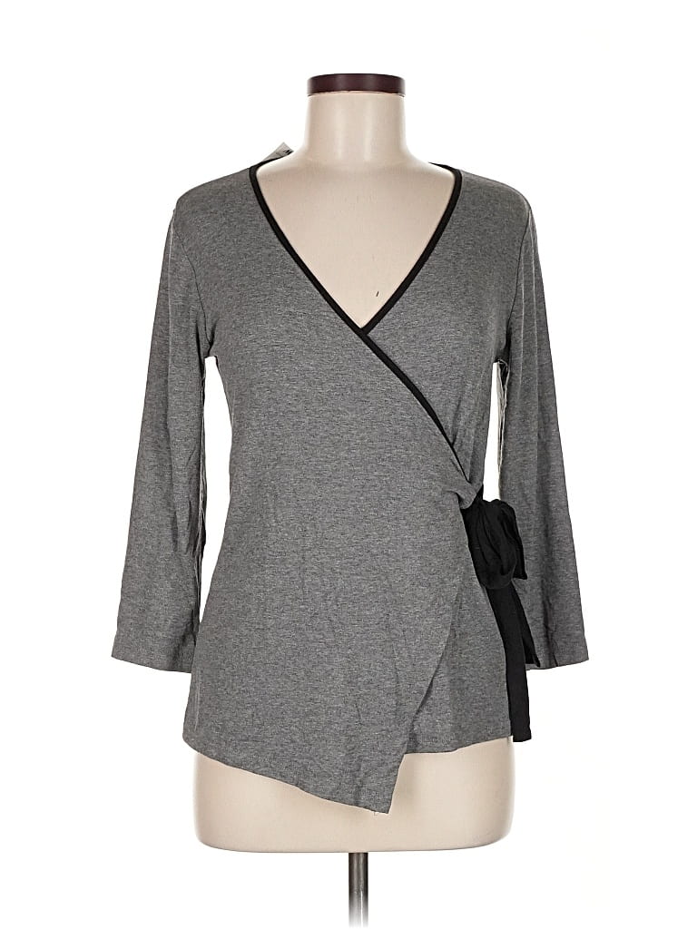 Pre-owned Bobeau 3/4 Sleeve Top Gray Plunge Neckline Tops