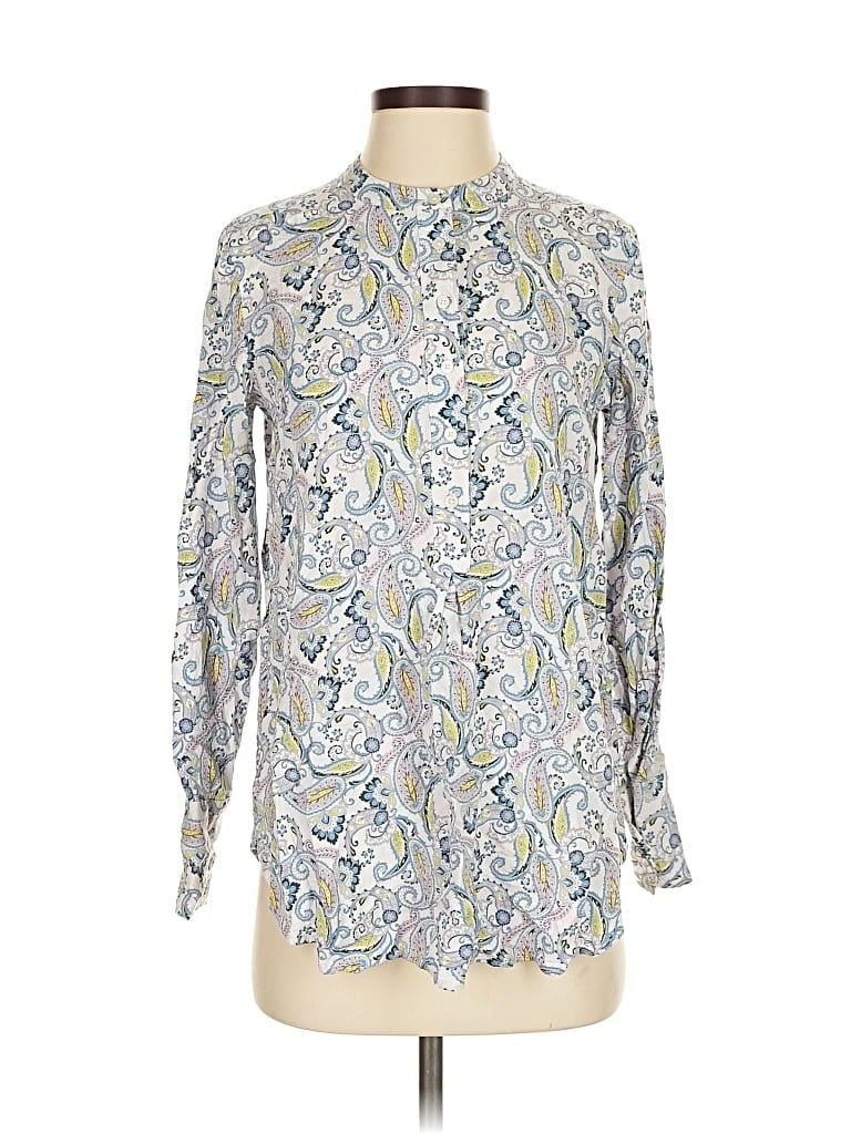Pre-owned Ann Taylor Loft Long Sleeve Blouse In Silver